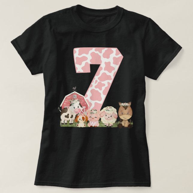 Girl Pink Farm Barnyard 7th Birthday Outfit Girl 7 T-Shirt (Design vorne)