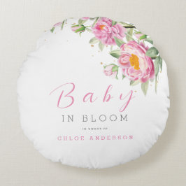 Girl Pink Floral Baby in Blütendusche Niedlich Rundes Kissen