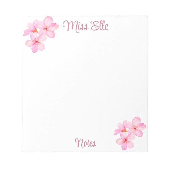 Girl Pink Floral Custom Notizblock (Vorderseite)
