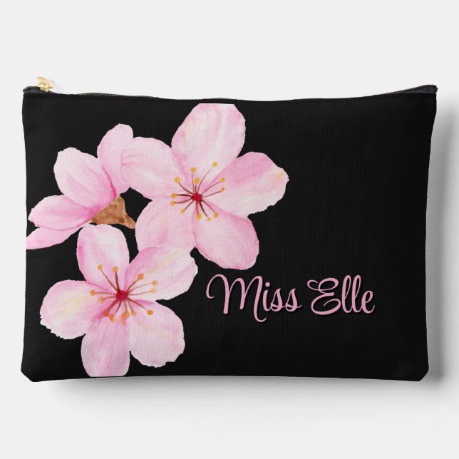 Girl Pink Floral Custom Zubehörtasche (Vorderseite)