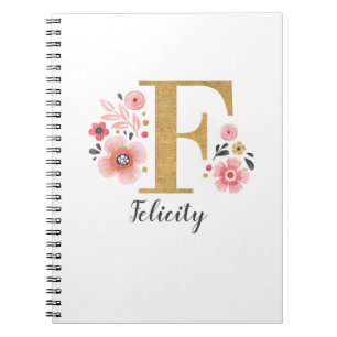 Girl Pink Floral Monogram Letter F Notizblock