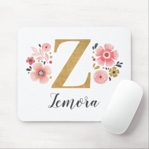 Girl Pink Floral Monogram Letter Z Mousepad