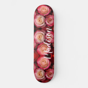 Girl Pink Floral Rose Personalisiert Name Skateboard