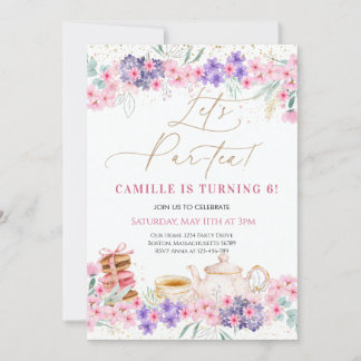 Girl Pink Floral Tee Party Geburtstag Einladung