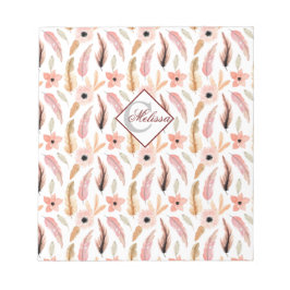Girl Pink Floral Wasserfarben Muster Namensschrift Notizblock