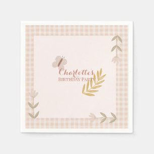 Girl Pink Gingham Wildblumen Butterfly Serviette