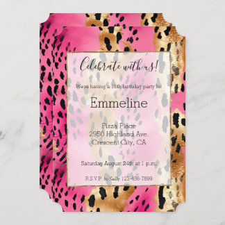 Girl Pink Glam Gold Leopard Print Einladung