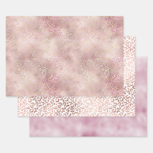 Girl Pink Glam Gold Leopard Print Geschenkpapier Set