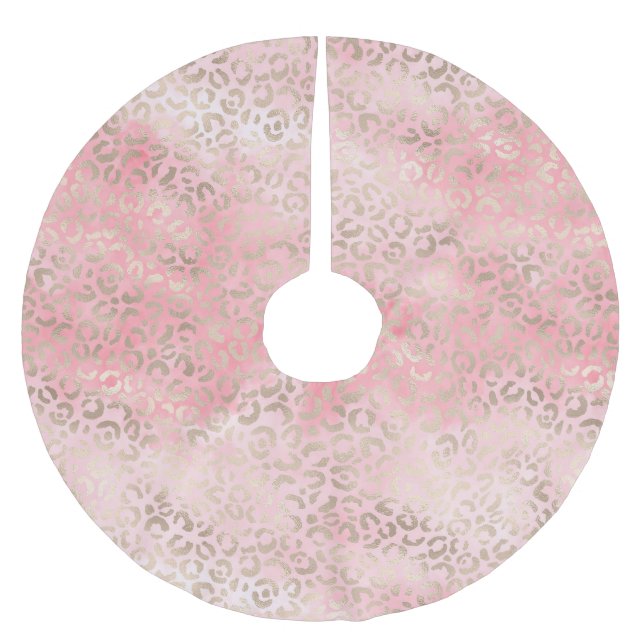 Girl Pink Glam Gold Leopard Printfarbe Polyester Weihnachtsbaumdecke (Vorderseite)