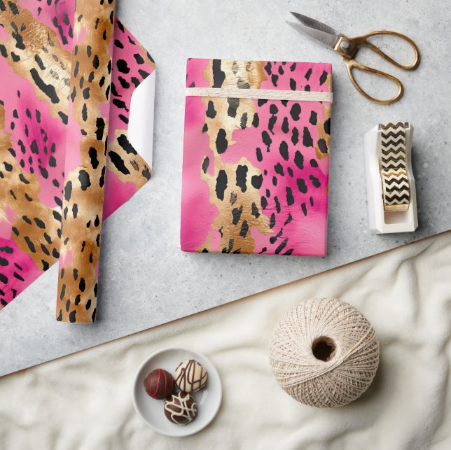 Girl Pink Glam Leopard Print Abstrakt Geschenkpapier (Kunsthandwerk)