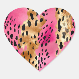 Girl Pink Glam Leopard Print Abstrakt Herz-Aufkleber