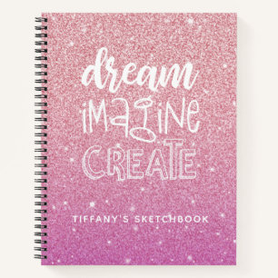 Girl Pink Glitzer Artist Sketchbook mit Name Notizbuch