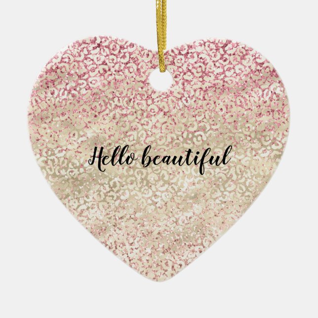 Girl Pink Glitzer Glam Gold Leopard Print Ombre Keramik Ornament (Vorne)