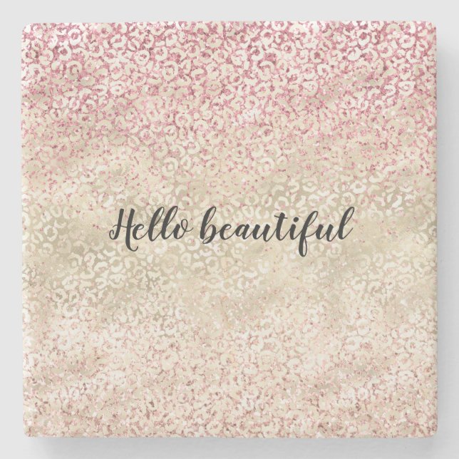 Girl Pink Glitzer Glam Gold Leopard Print Ombre Steinuntersetzer (Vorderseite)