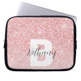 Girl-Pink-Glitzer-Glitzern Monogram-Skriptname Laptopschutzhülle