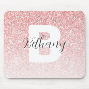 Girl-Pink-Glitzer-Glitzern Monogram-Skriptname Mousepad