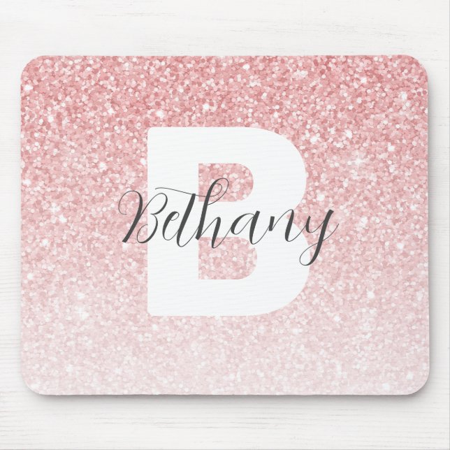 Girl-Pink-Glitzer-Glitzern Monogram-Skriptname Mousepad (Vorne)