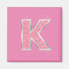 Girl Pink Glitzer Letter K Magnet