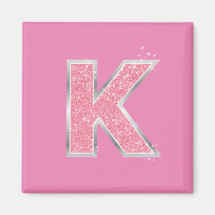 Girl Pink Glitzer Letter K Magnet