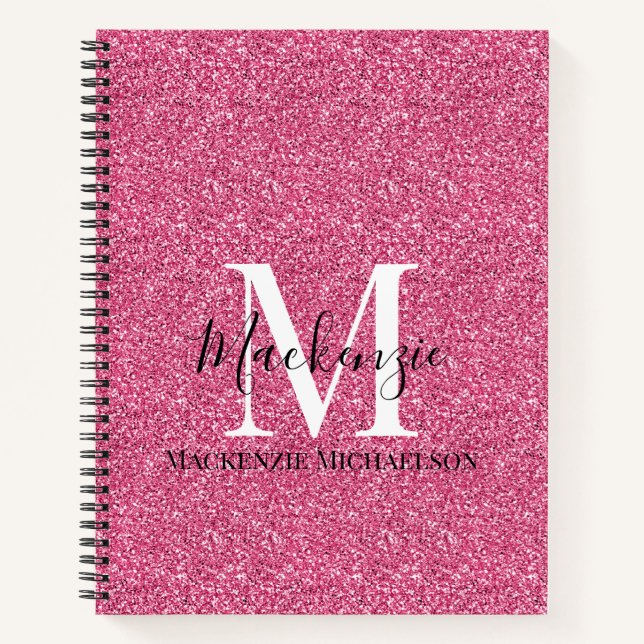 Girl Pink Glitzer Monogram Name Notebook Notizbuch (Vorderseite)