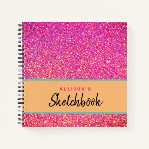 Girl Pink Glitzer Script Personalisiert Sketchbook Notizbuch