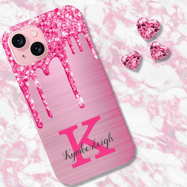 Girl Pink Glitzer Tropfen Chic Glam Monogram Name Case-Mate iPhone Hülle (Von Creator hochgeladen)