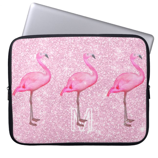 Girl Pink Glitzer Tropical Flamingos Muster Laptopschutzhülle (Vorderseite)