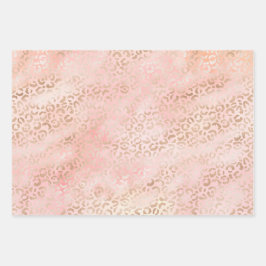 Girl Pink Gold Blush Leopard Print Pink Geschenkpapier Set