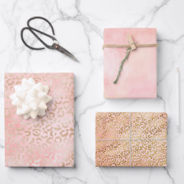 Girl Pink Gold Blush Leopard Print Pink Geschenkpapier Set