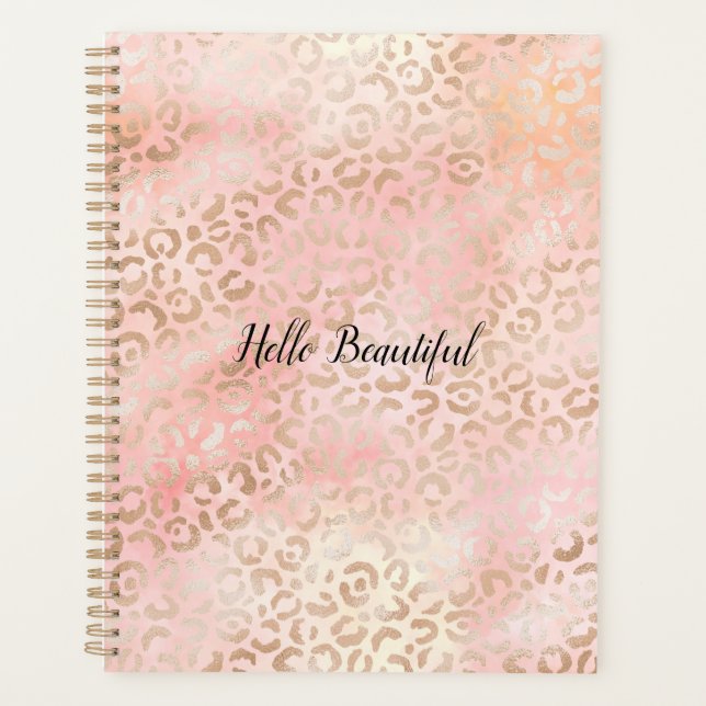 Girl Pink Gold Blush Leopard Print        Planer (Vorderseite)