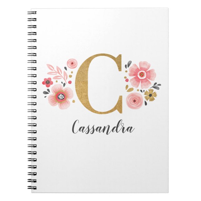 Girl Pink Gold Floral Monogram Letter C Notizblock (Vorderseite)