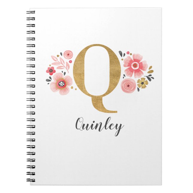 Girl Pink Gold Floral Monogram Letter Q Notizblock (Vorderseite)