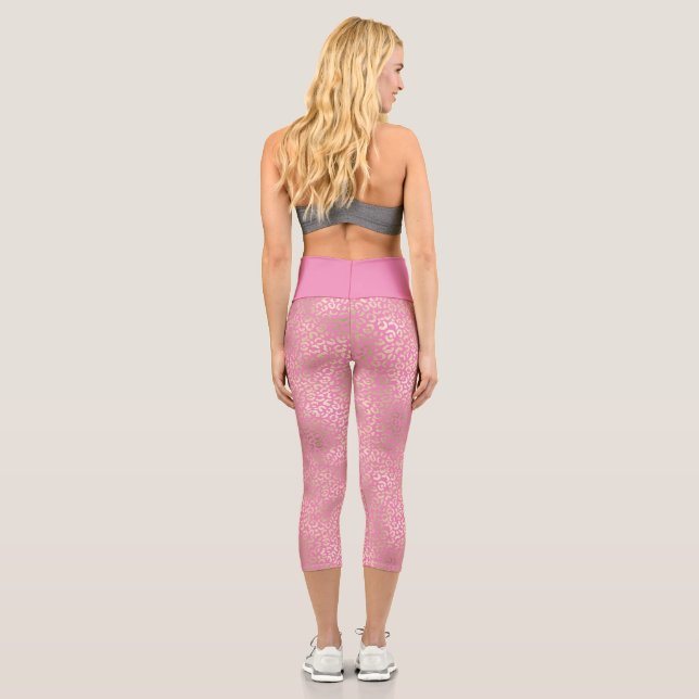 Girl Pink Gold Glam Leopard Print Capri Leggings (Rückseite)