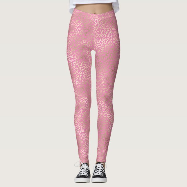 Girl Pink Gold Glam Leopard Print Leggings (Vorderseite)