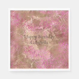 Girl Pink Gold Glam Leopard Print Serviette