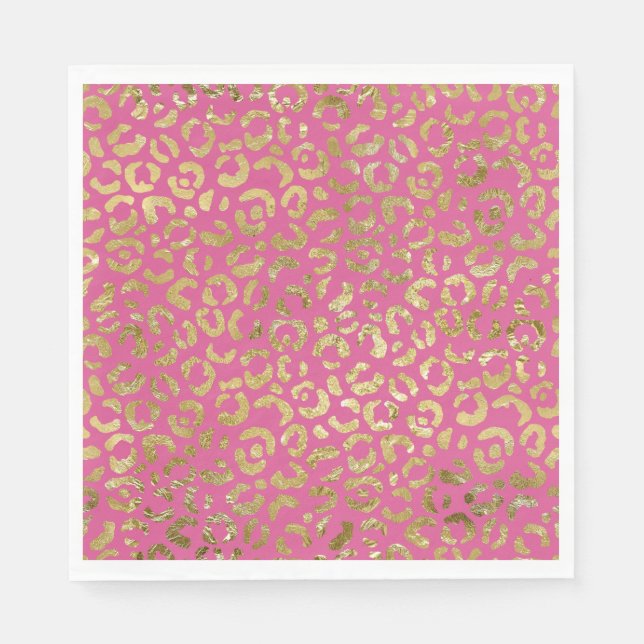 Girl Pink Gold Glam Leopard Print Serviette (Vorderseite)