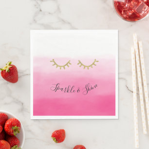 Girl Pink Gold Glitzer Eyelashes Serviette