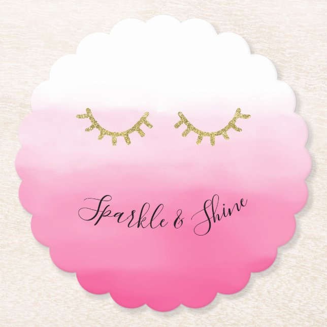 Girl Pink Gold Glitzer Eyelashes Untersetzer (Vorderseite)