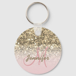Girl Pink Gold Glitzer Glitzern Monogram Name Schlüsselanhänger