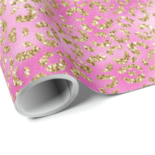 Girl Pink Gold Glitzer Leopard Print Geschenkpapier
