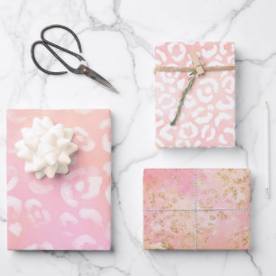 Girl Pink Gold Glitzer Leopard Print Geschenkpapier Set