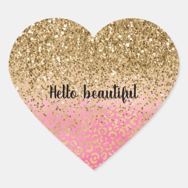 Girl Pink Gold Glitzer Leopard Print Herz-Aufkleber (Vorderseite)