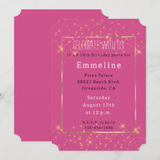 Girl Pink Gold Glitzern Geburtstag Einladung
