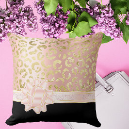 Girl Pink Gold Leopard Black Pale Rosa Bow Ribbon Kissen