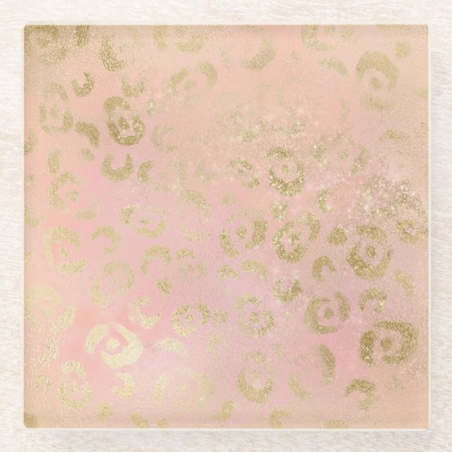 Girl Pink Gold Leopard Glass Untersetzer (Vorderseite)