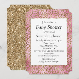 Girl Pink Gold Leopard Print Einladung