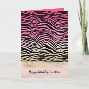 Girl Pink Gold Ombre Wasserfarbe Schwarz Zebra Pri Karte