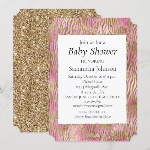 Girl Pink Gold Zebra Print Einladung