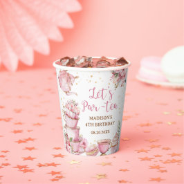 Girl Pink & Golden Floral Tee Party Geburtstag Pappbecher