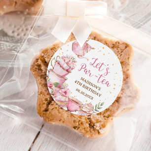 Girl Pink & Golden Floral Tee Party Geburtstag Runder Aufkleber